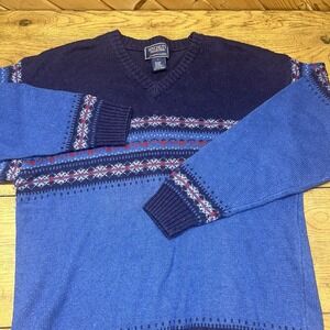 Vintage 80's Specialty Collection Wool Blend Blue Nordic Isle‎ Sweater Men's L